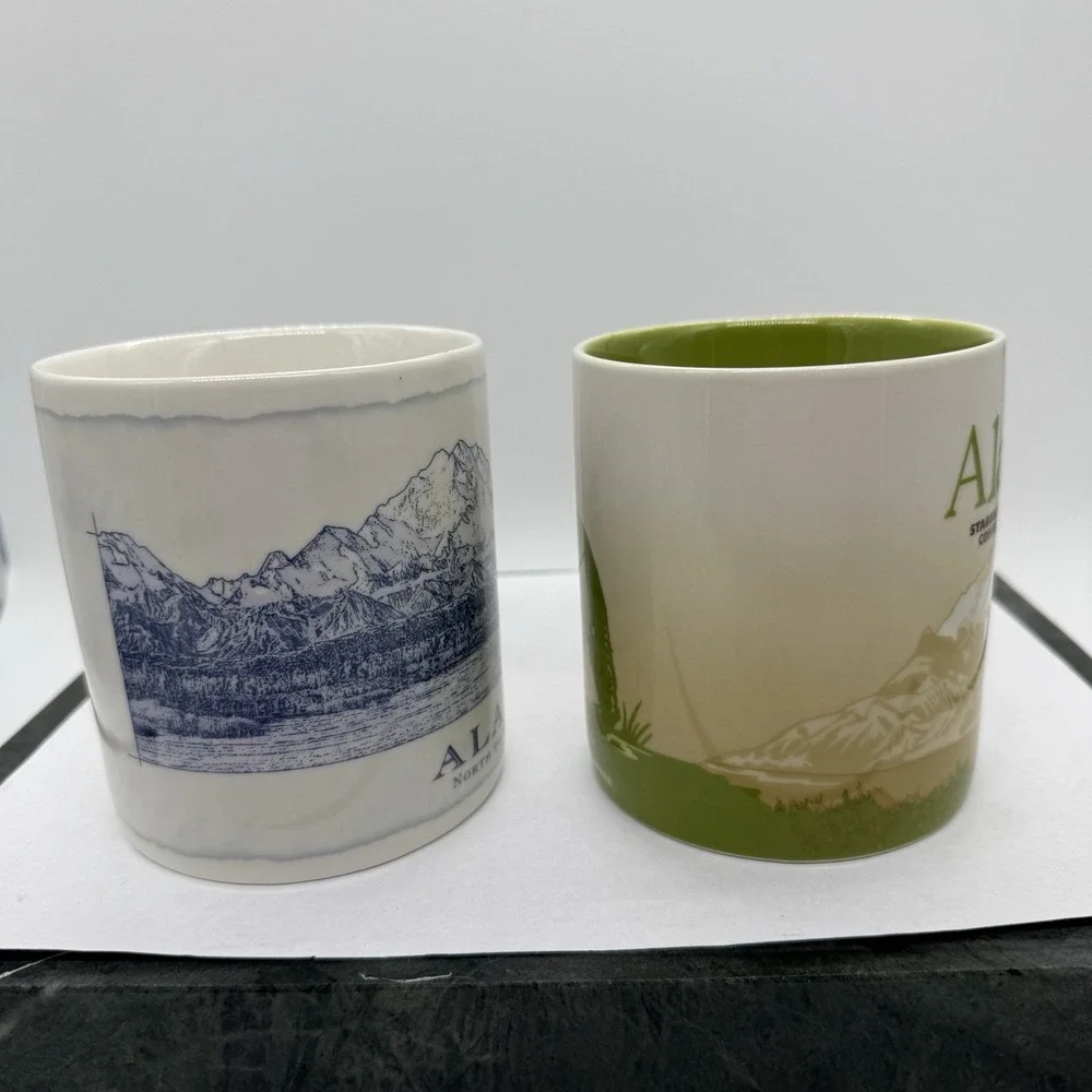 Starbucks Alaska Mug Lot 2 18oz Coffee Cups 2007 2011 Bear Caribou Collector